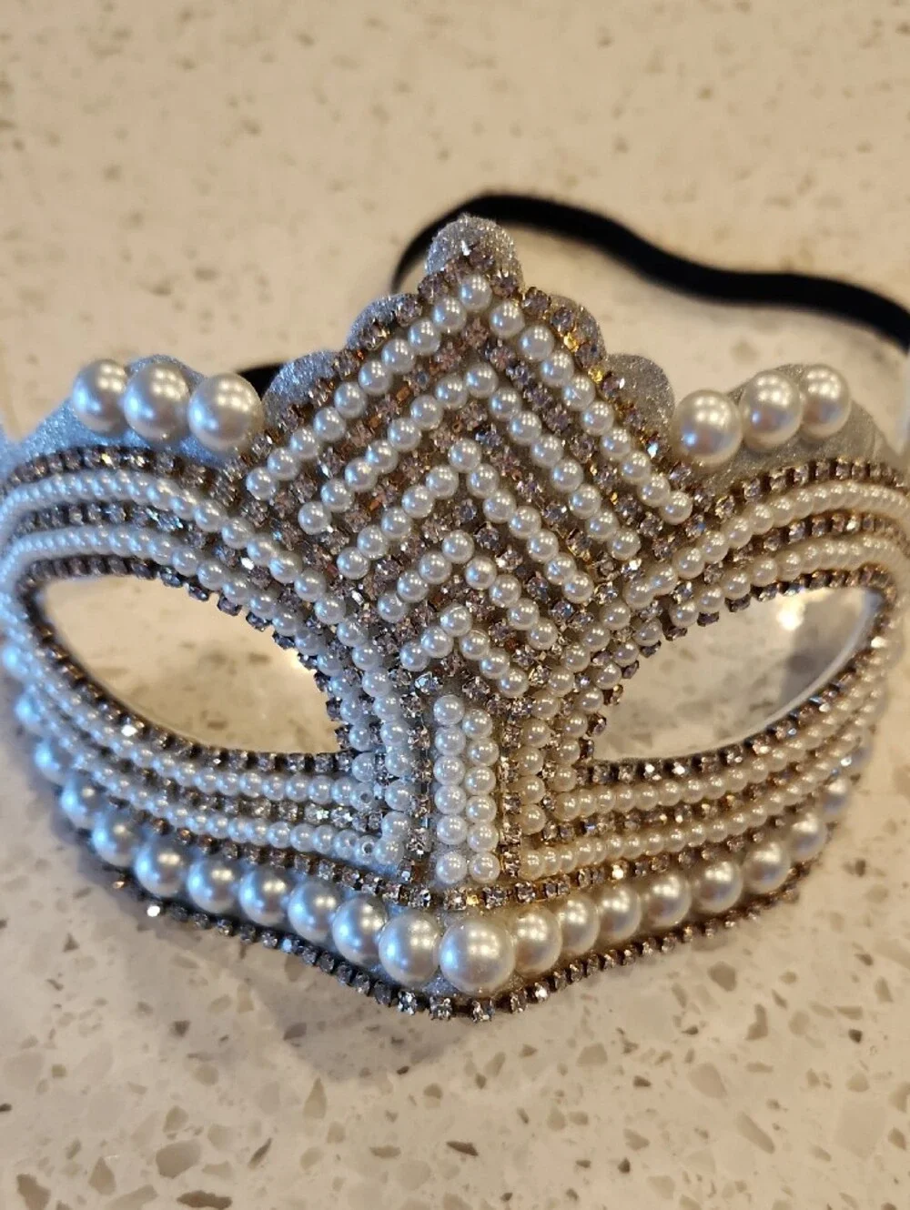 Pearl & Rhinestone Ivory Masquerade Mask